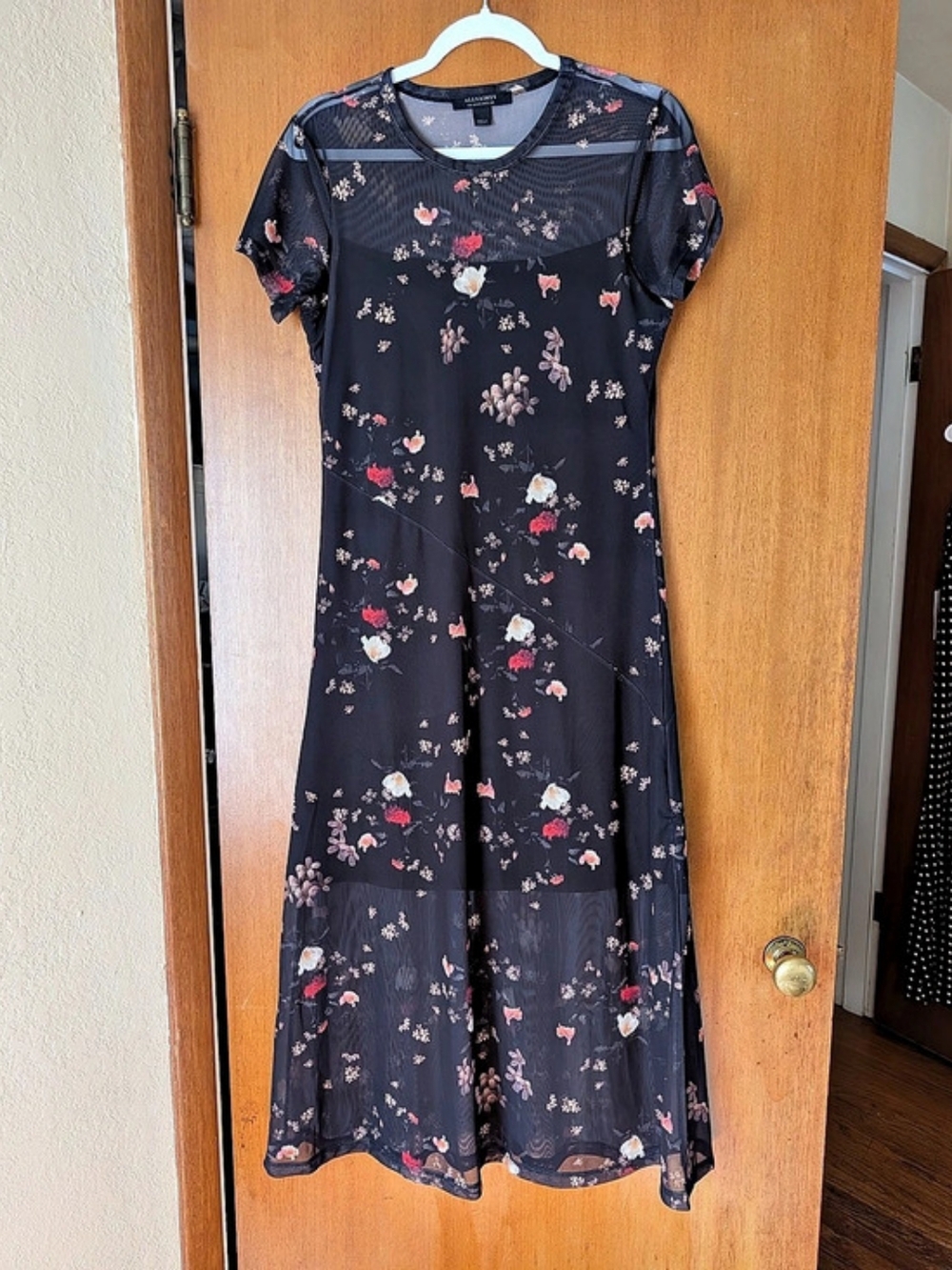ALLSAINT'S Floral Midi Dress in Black & Pink Like New